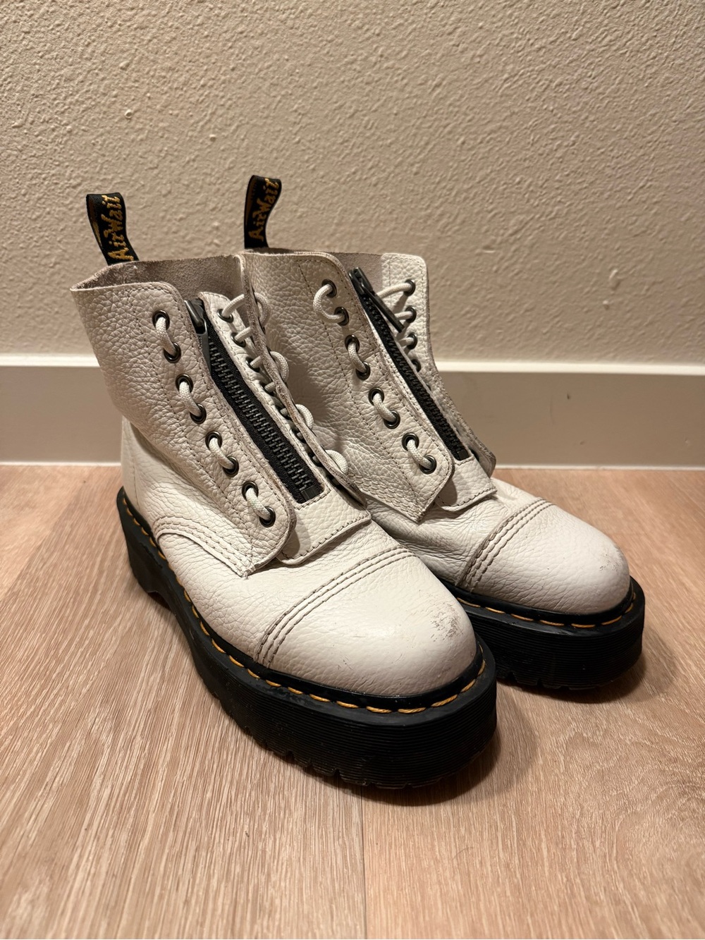 Dr. Martens White Platform Zip Combat Boots